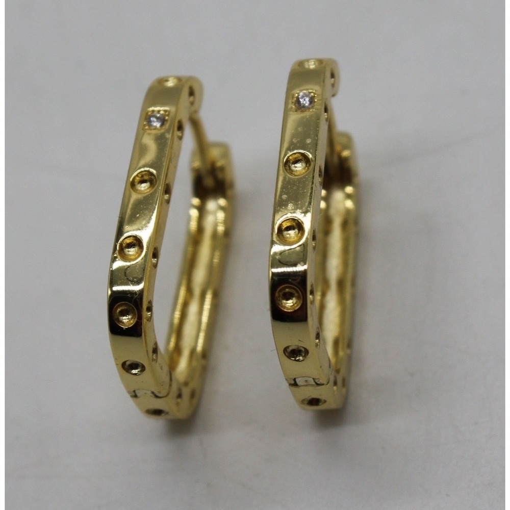 Edgy Elegant Modern Sterling Silver Gold-Plated Clicker Hoop Earrings Jewelry